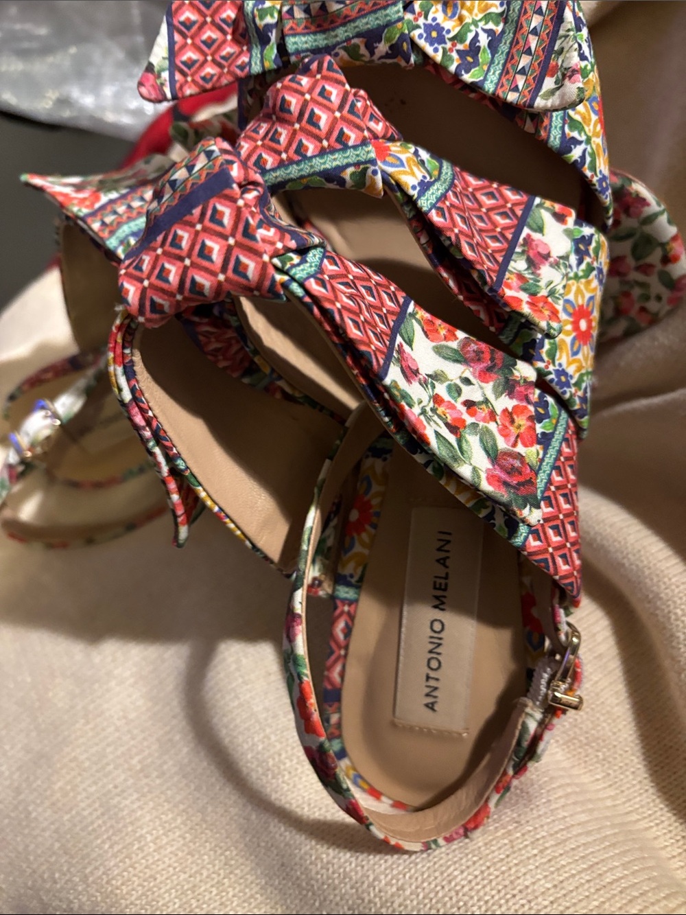 ANTONIO MELANI Multicolor Floral Print Wedge Sandals 4” heels - Picture 2 of 12
